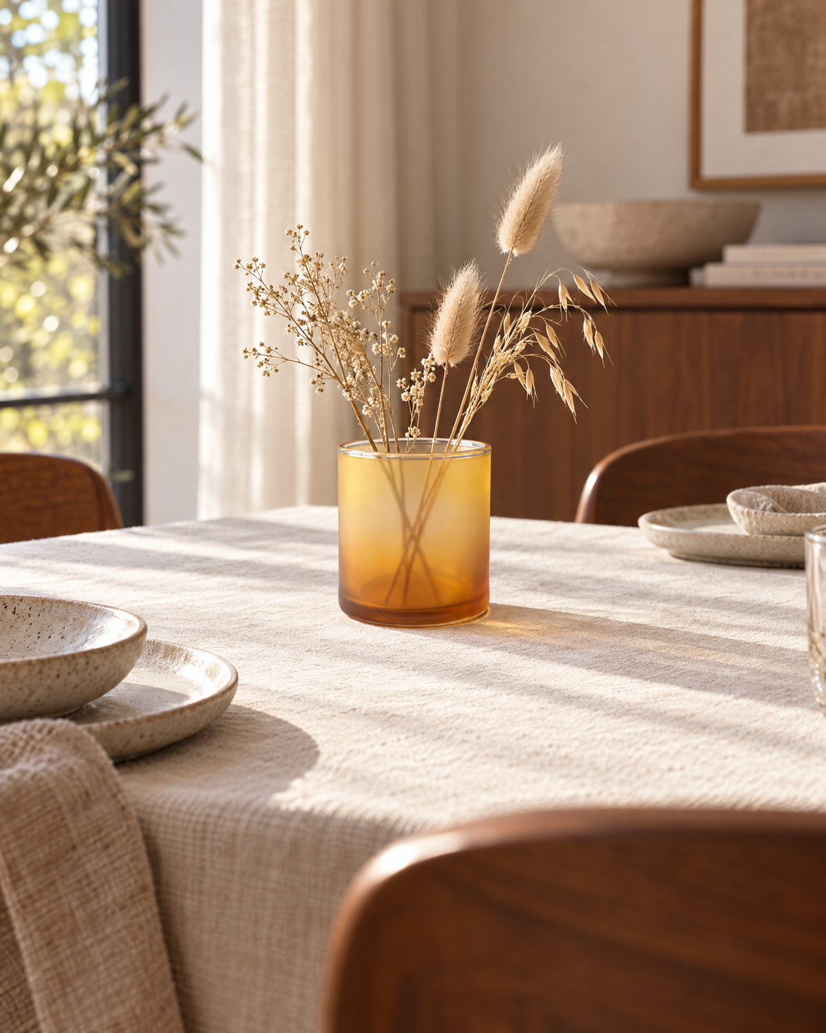 Honey Haze Amber-to-Honey Gradient Wide Cylinder Decorative Vase with a Soft Translucent Look for Warm Modern Interiors