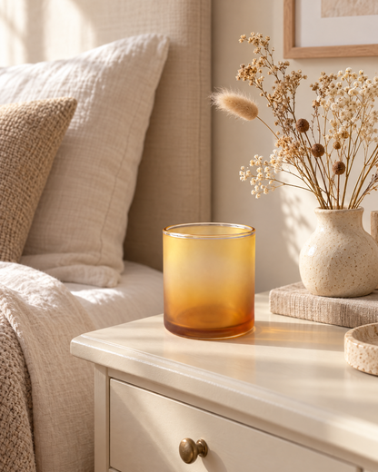 Honey Haze Amber-to-Honey Gradient Wide Cylinder Decorative Vase with a Soft Translucent Look for Warm Modern Interiors