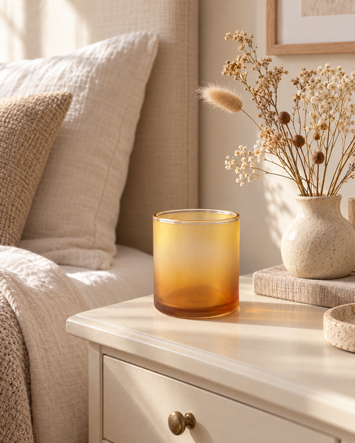 Honey Haze Amber-to-Honey Gradient Wide Cylinder Decorative Vase with a Soft Translucent Look for Warm Modern Interiors
