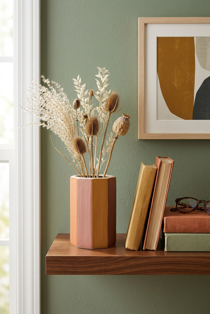 Earth Prism faceted vase in home office shelf setting