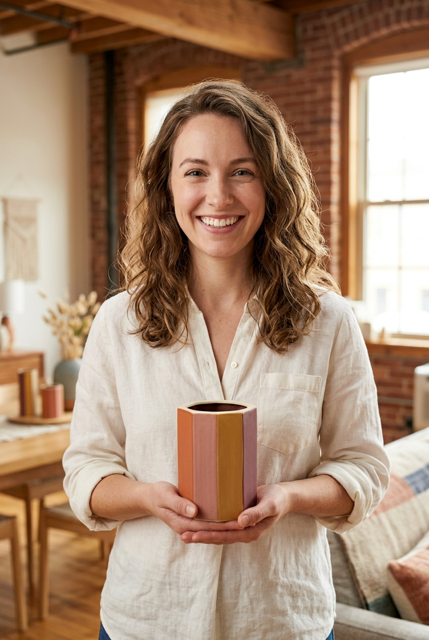 Female model holding Earth Prism vase