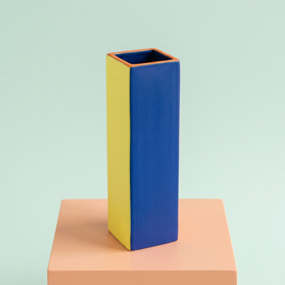 Primary Frame geometric vase on peach display plinth