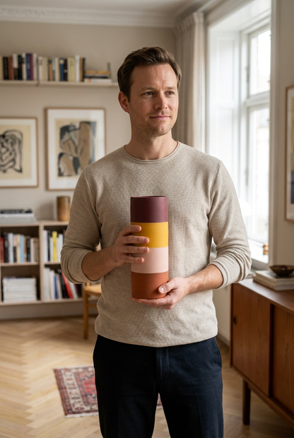 Male model holding Sunset Column vase