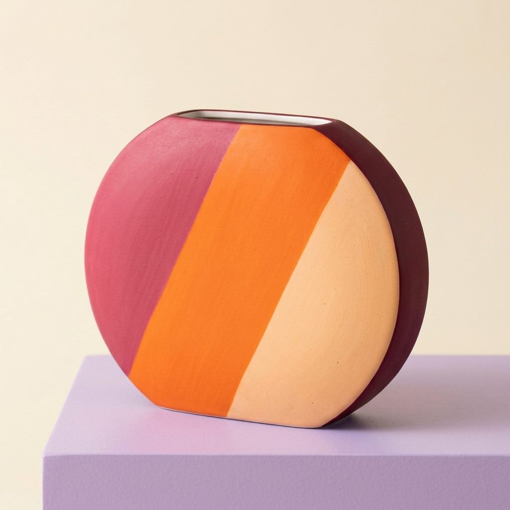 Sorbet Canvas oval vase on lavender pedestal