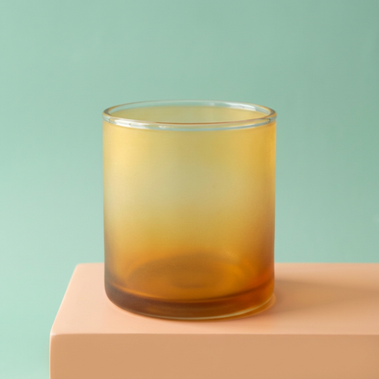 Honey Haze amber gradient vase on peach display pedestal