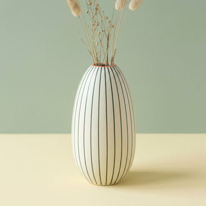 Meadow Lines green-striped vase styled with dried stems