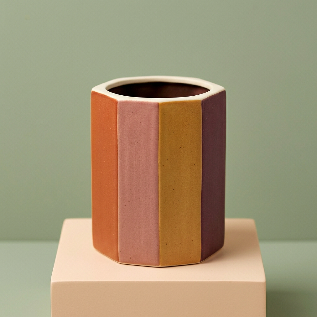Earth Prism faceted vase on peach pedestal