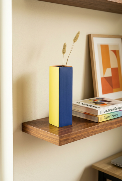 Primary Frame geometric vase on home office shelf