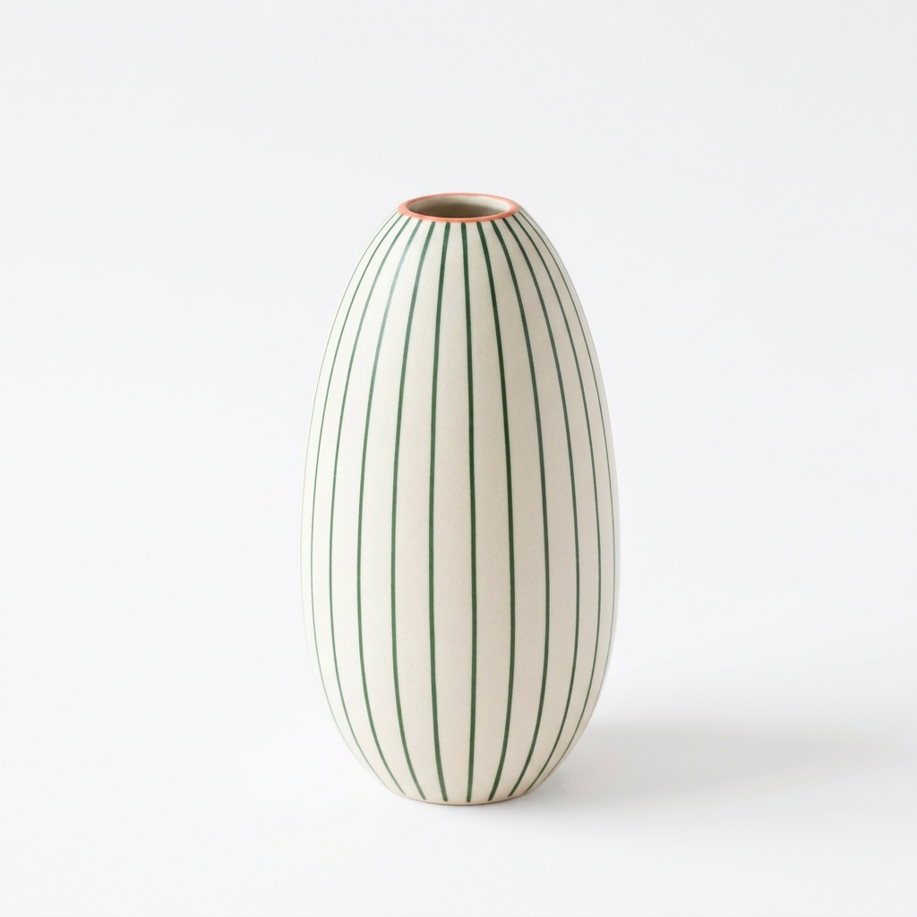 Meadow Lines ivory striped vase isolated on white background
