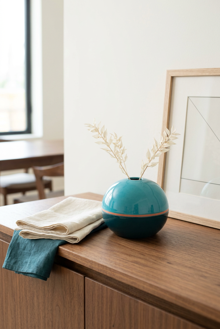 Tide Orbit vase styled on dining sideboard