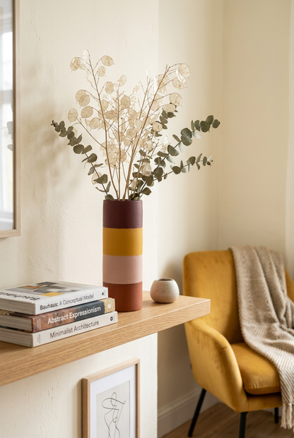 Sunset Column vase in home office shelf setting