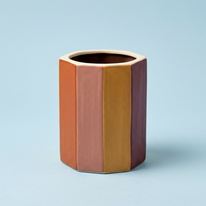 Earth Prism warm color-block faceted vase with cream rim