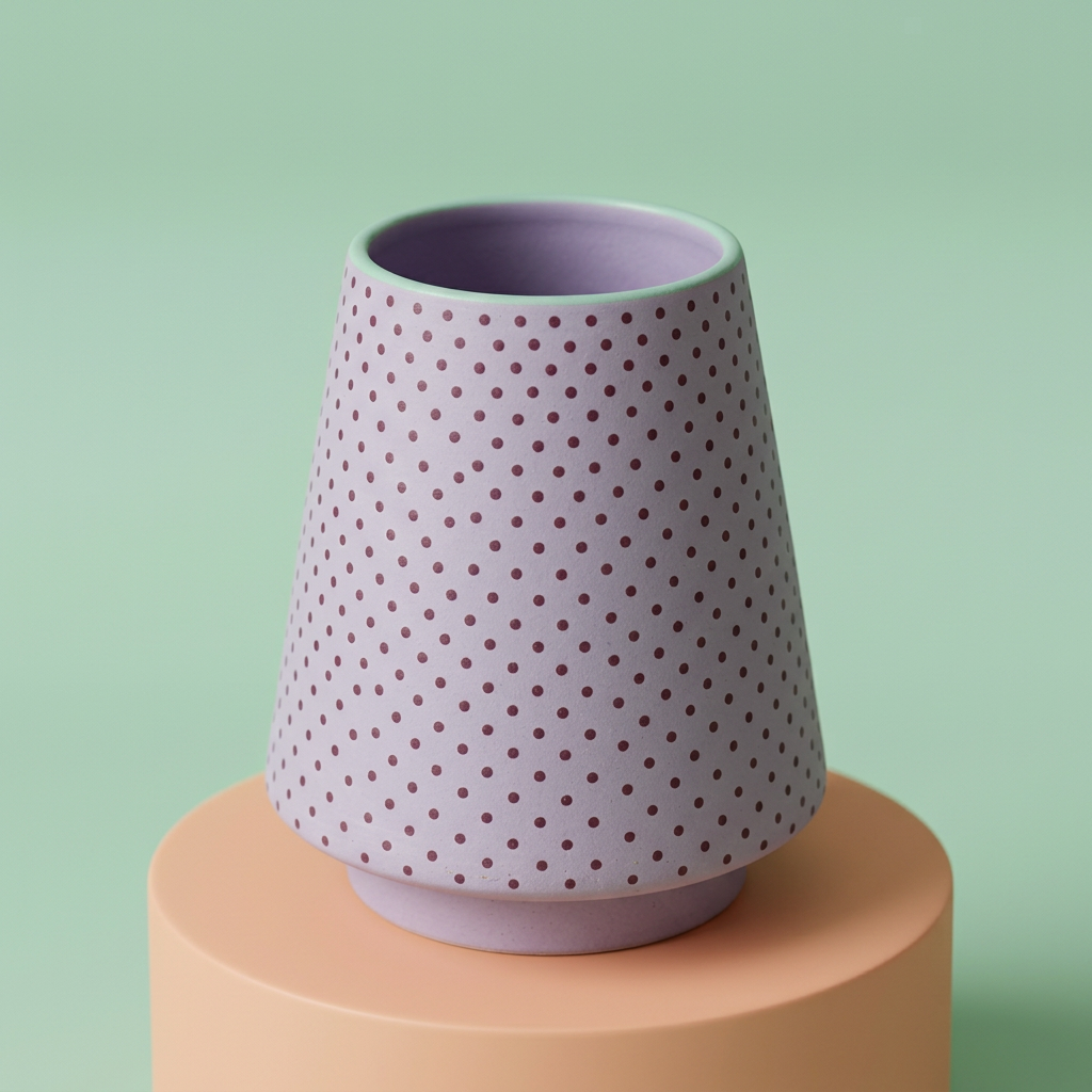 Lilac Confetti vase on peach pedestal with mint backdrop