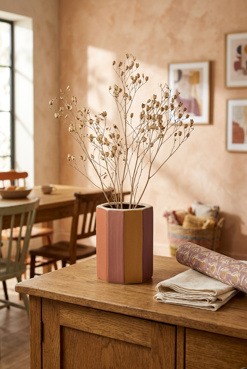 Earth Prism vase on oak dining sideboard
