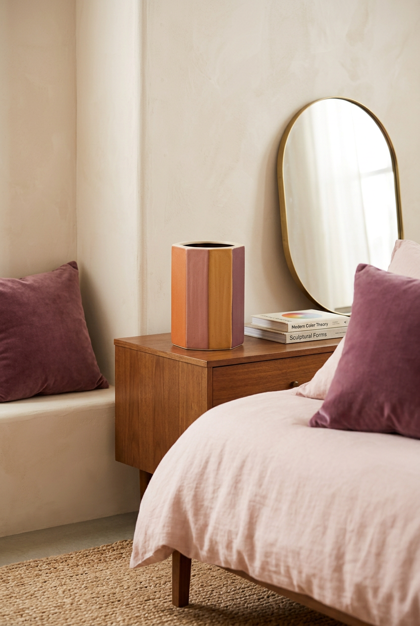 Earth Prism vase styled on bedroom dresser