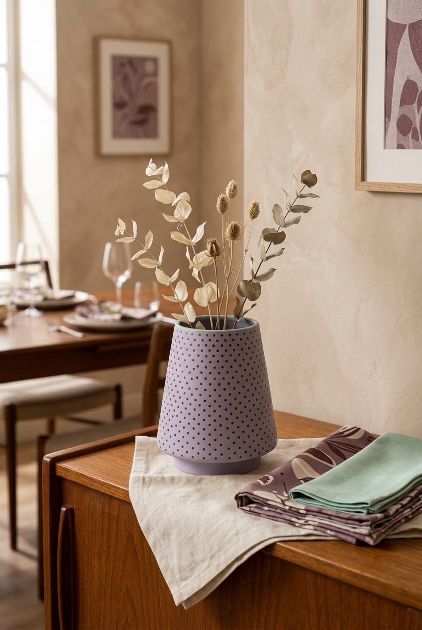 Lilac Confetti vase on dining sideboard